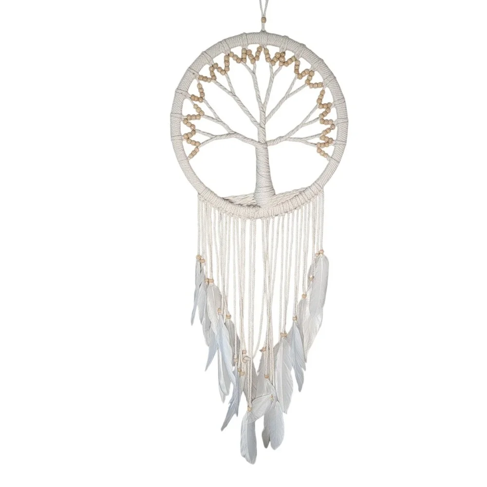Tree of Life Dream Catcher White‎ Wall Hanging Beaded Feathers